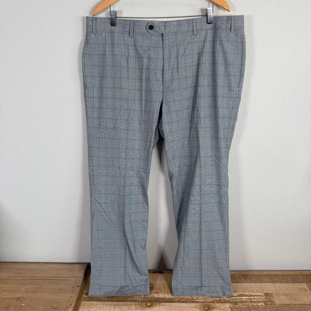 Ralph‎ Lauren Dress Pants Mens 40x30 Gray Glen Plaid Cuffed Flat Front Polyester